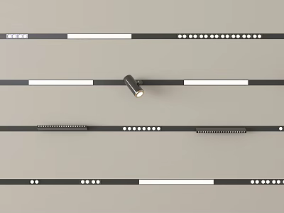 Various Modern Downlights And Spotlights On Black Track Lighting Rails 3d model