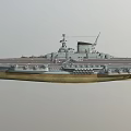Aircraft Carrier Flight Deck With Island Superstructure And Naval Equipment Exterior View