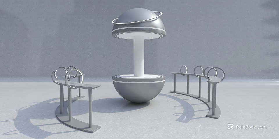 Modern Display Shelves With Circular Structure Hemispherical Top And Curved Side Racks 3d model 