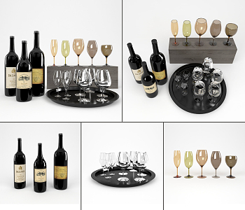 Modern wine glass wine combination 3d model