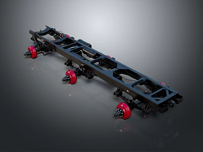 Black Mechanical Chassis Structure With Red Wheels For Industrial Transportation Equipment 3d model