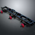 Black Mechanical Chassis Structure With Red Wheels For Industrial Transportation Equipment 3d model