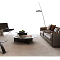 Modern Brown Living Room Sofa with Cushions and Glass Coffee Table and Floor Lamp