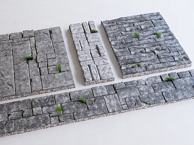 Gray Stone Stepping Stones with Various Patterns and Small Green Grass in Gaps 3d model