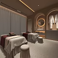 Luxury Beauty Salon Interior With Arched Circular Ceiling Light Massage Beds Green Plants Marble Decor