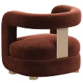 Elegant Modern Velvet Burgundy Armchair With Curved Arms And Brass Metal Frame Design