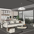 Modern Cream Wind Guest Restaurant Sofa Combination Coffee Table Dining Table and Chair Wine Cabinet 3d model