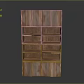 Functional Wooden Storage Cabinet With Multiple Open Shelves And Cabinet Doors Structure