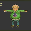 Chubby Elderly Man in Green Shirt Purple Tie Blue Pants with Arms Outstretched