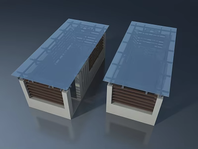 Modern Swing Door Design With Blue Roof White Base And Brown Slats 3d model