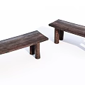 Rustic Wooden Benches With Simple Design And Four Cylindrical Legs 3d model