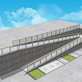 Municipal Road Design With Sloped Ramp Railings Grass Strips And Sidewalk