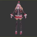 Festive Female Character In Christmas Outfit With Snowman Figure And Green Stockings