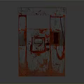 Rusty Red Gas Pump Industrial Design With Blue Display Screens And Hoses