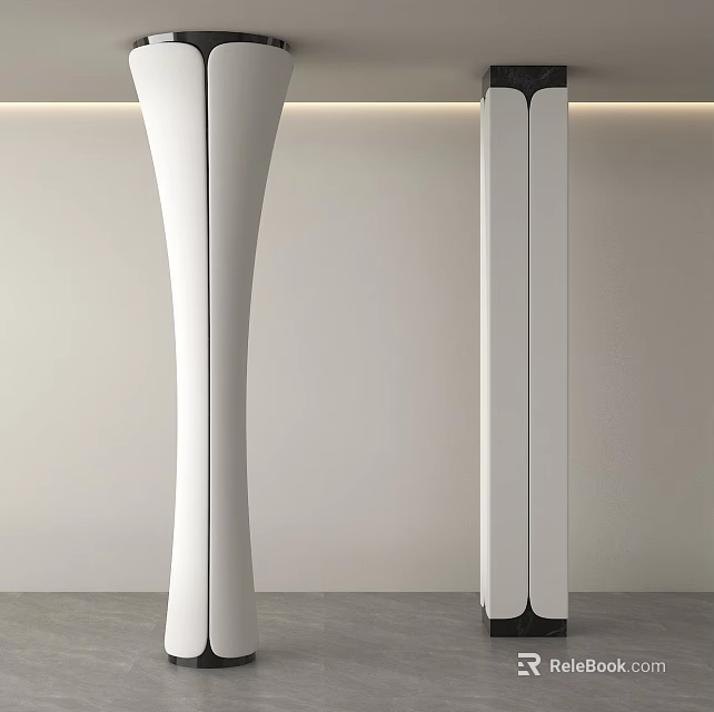 Modern White Columns In Minimalist Interior Space With Soft Lighting Design 3d model 