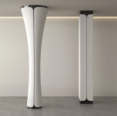 Modern White Columns In Minimalist Interior Space With Soft Lighting Design 3d model