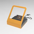 Orange Desktop Barcode Scanner With Transparent Window Black Base And USB Cable 3d model