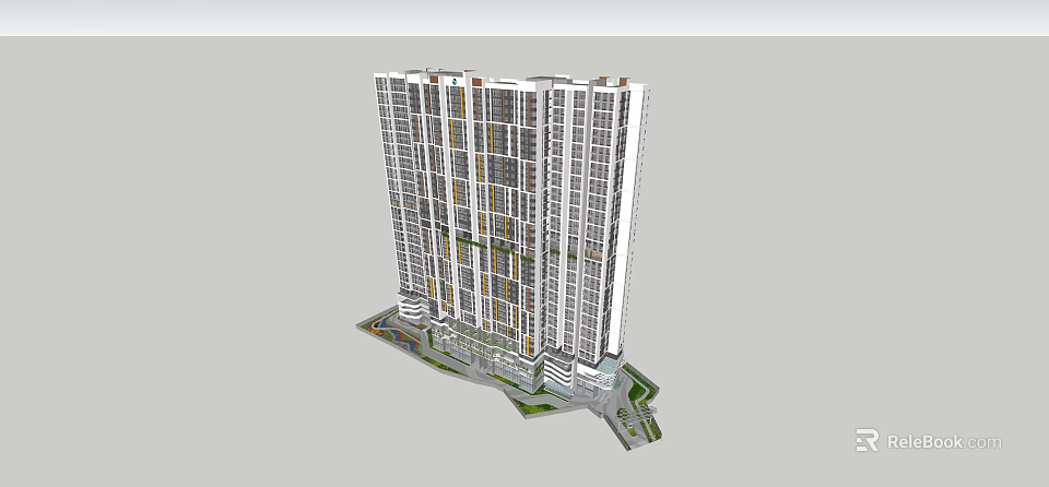 Modern High rise Residential Building With Glass Windows And Balconies 3d model 