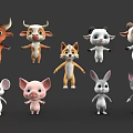 Colorful 3D Cute Cartoon Animal Characters With Cow Sheep Dog Rabbit And Cat