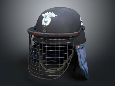 Durable Tactical Helmet with Metal Mesh Shield Cloth Ear Flaps and Emblem Design for Protection 3d model