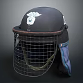 Durable Tactical Helmet with Metal Mesh Shield Cloth Ear Flaps and Emblem Design for Protection
