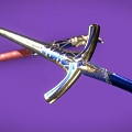 Blue Blade Sword With Gold Decorations And Red Hilt On Purple Background