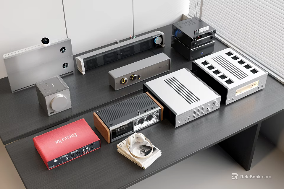 High Quality Audio Equipment With Amplifiers Receivers And Audio Players On Table 3d model 