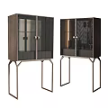Modern Wooden Sideboard Design With Glass Doors And Metal Legs