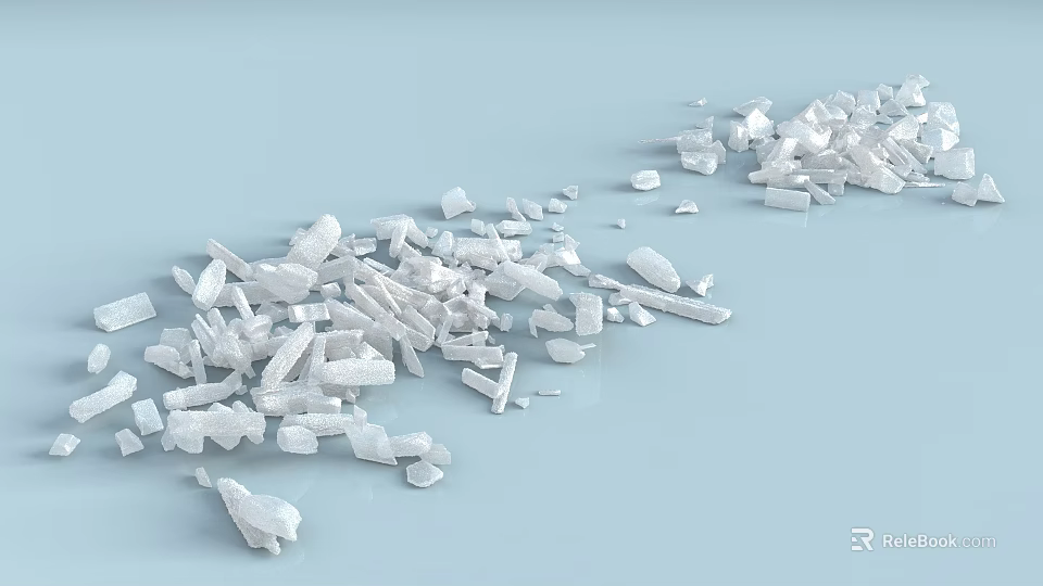 Small Irregular White Fragments Scattered On Light Blue Background Surface 3d model 