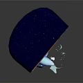 Cartoon Scene With Blue Starry Box Orange Frame Whale Astronaut White Creatures