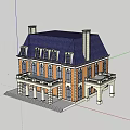 Two Story Detached Villa With Yellow White Exterior Purple Roof And Columned Porch