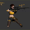 A Woman Kneeling With Sniper Rifle And Flying Yellow Black Drones