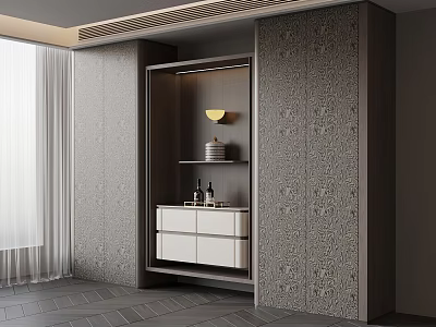 Elegant Modern Wardrobe Design With Decorative Wall Drawer Shelf And Light Fixture 3d model
