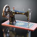 Vintage Sewing Machine With Gold Star Decorations On Red Base And Wheel