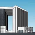 Modern Curved Office Building With Glass Curtain Walls And Archway Structure