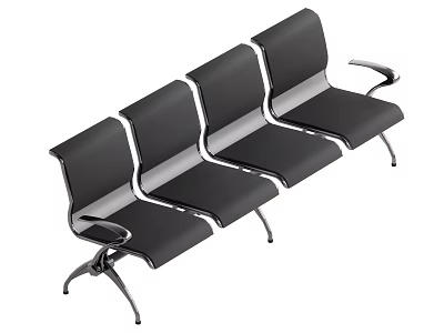 Row of Black Public Chairs With Metal Frame And Armrests For Waiting Areas 3d model