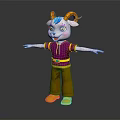 Cartoon Sheep Character With Purple Shirt Yellow Pants Orange Horns And Open Arms Pose