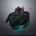 Futuristic Cosmic Spaceship with Purple Green Streamlined Structure and Red Top Components Design