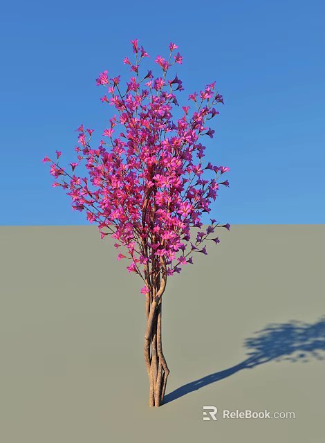 Tall Arbor With Vibrant Pink Blossoms Against Clear Blue Sky And Gray Ground 3d model 
