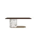 Modern Dining Table With Brown Tabletop And Marble Base Metal Support 3d model