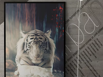 Stunning White Tiger Animal Painting With Natural Forest Background And Framed Artwork 3d model