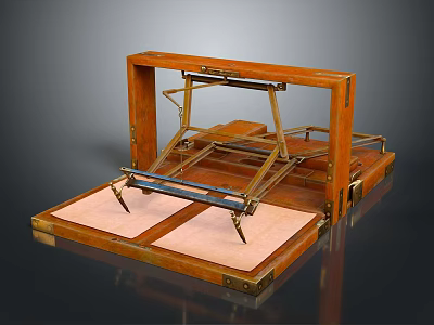 Vintage Wooden Mechanical Device with Metal Components and Platform Base 3d model