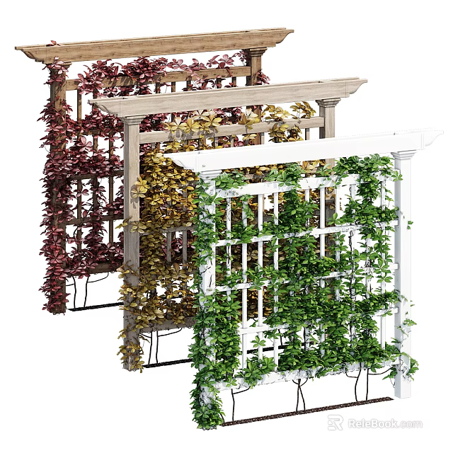 Colorful Climbing Vines Covering Wooden Trellis for Outdoor Garden Design 3d model 