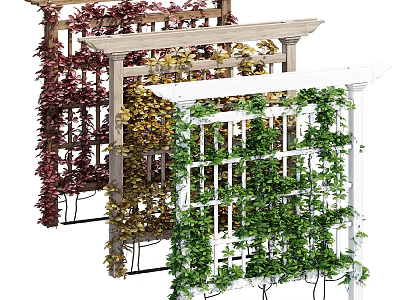 Colorful Climbing Vines Covering Wooden Trellis for Outdoor Garden Design 3d model
