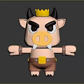 3D Cute Cartoon Pig Sculpture Featuring Black Horns Yellow Crown Outstretched Arms And Angry Expression