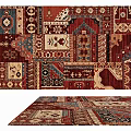 Square Rug With Vintage Patchwork Design Traditional Patterns Red Blue Beige Tones 3d model