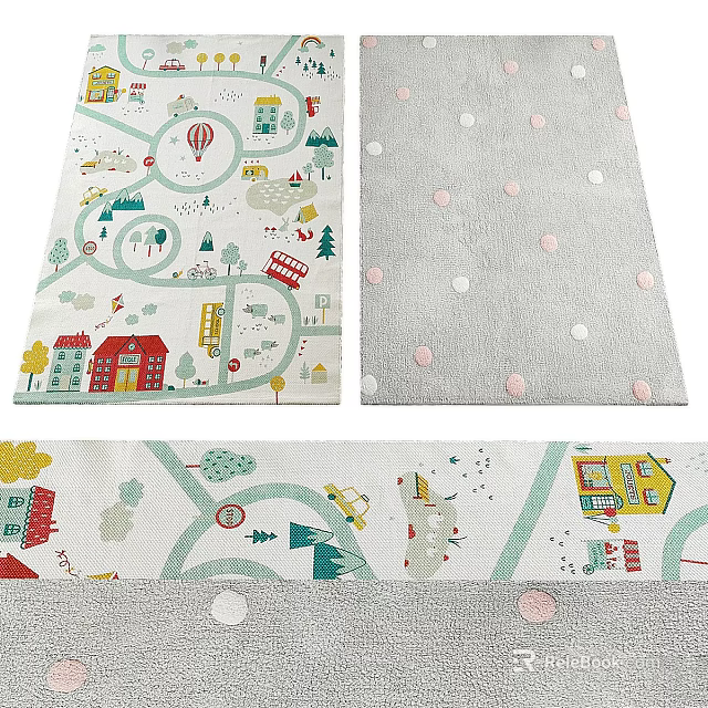 Colorful Square Rugs With Houses Trees Balloons And Playful Car Designs 3d model 