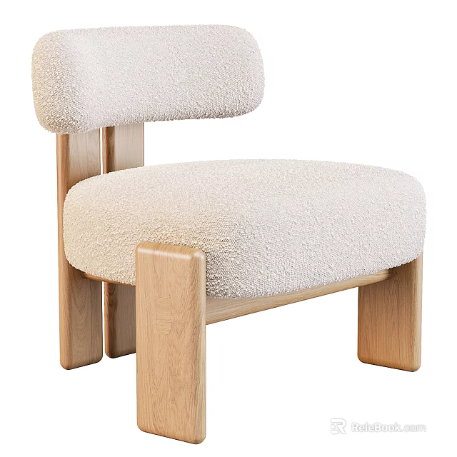 Comfortable Beige Bouclé Fabric Accent Chair with Modern Wooden Legs Design 3d model 