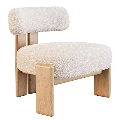 Comfortable Beige Bouclé Fabric Accent Chair with Modern Wooden Legs Design 3d model