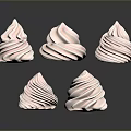 Five Pink Meringues With Swirled Texture On Dark Background And Reflections 3d model